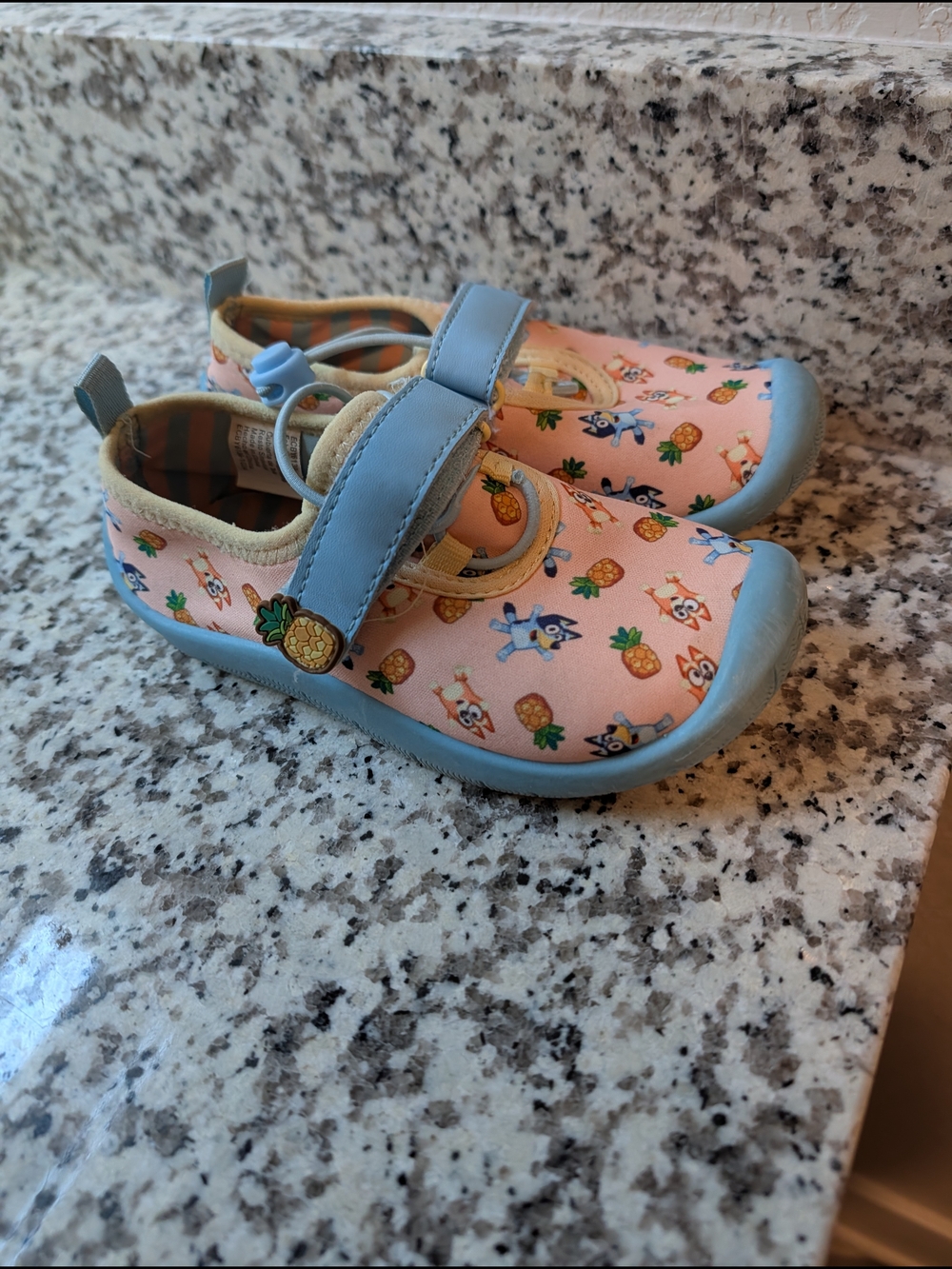 Girls' Pink Pineapple Print Water Shoes with Light Blue Trim